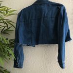 New Look Crop distressed dark blue denim jacket Photo 1