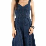 Tractr Denim Farm Western Boho Pleated Tank Zip Back Midi Dress Medium Blue Photo 0