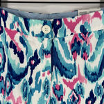 Crown & Ivy  Caroline Multicolor‎ Blue Ikat Shorts Stretch Twill Flat Front Photo 1