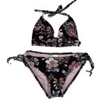 Kona Sol  Burgundy Floral Bikini Two Piece Tie Hips Swim Suit Size M Photo 1