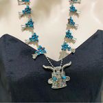 Vintage Kachina Mask Faux Turquoise Southwestern Style Squash Blossom Necklace Photo 2