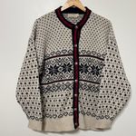 Vintage L.L. Bean Fair Isle Nordic Cardigan Sweater Wool Sie XL Women’s Winter Blue Photo 9