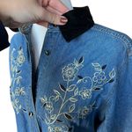 Notations Vintage Denim Button-Down with floral embroidery & velvet collar/cuffs Photo 1