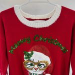 Red Meowy Christmas Cat Sweater M Celebrate Together red sequins holiday 3D Size M Photo 2
