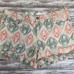 DKNY Jeans Women's Boyfriend Denim Shorts Aztec Cream Pink Green 14 Stretch Cuff Photo 12