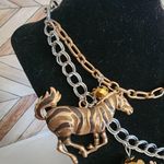 Boutique Statement Two Tone Chain Necklace with Zebra Pendants and Matching Earrings New Photo 2