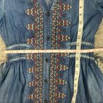 Keer Qiaowa Bohemian Cross Stitch Button Down Denim Knee Length Dress Blue Photo 12