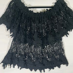 Pretty Angel  Black Floral Lace Off Shoulder Top Tiered  Cropped Sheer S/M Photo 0