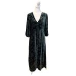 Johnny Was Natalia Silk Midi Dress Button Up Velvet Burnout Womens Small Green Photo 1