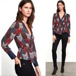 BCBG MaxAzria Womens Geometric Print Wrap Top Multicolor Polyester NWOT Photo 5