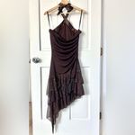 A Byer Vintage 90s A. Byer Brown Halter Dress Asymmetrical Sequin Tiered Flutter Size L Photo 3