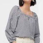 J.Crew  Penny Peasant Gingham Square Neck 3/4 Sleeve Top Black White XS Photo 2