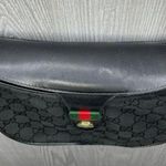 Gucci Vintage Black Canvas Leather Saddle Purse bag long crossbody strap Photo 2