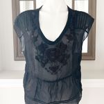 7 For All Mankind Black Sheer Blouse, 100% Silk Size M, New w/o Tag Photo 1