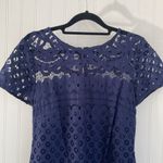 JUST TAYLOR navy lace overlay‎ short sleeve fit & flare knee length dress size 8 Blue Photo 1