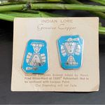 Indian Lore Genuine Copper Porcelain Enamel Inlaid Thunderbird Clip On Earrings Blue Photo 1