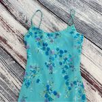 Vintage 90’s Floral Blue Spaghetti Strap Asymmetrical Hem Midi Dress “Byer Too!” Size M Photo 4