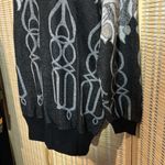 Top Notch 1980s Tunic Length Gray Floral Geometric Print Cowl Neck Sweater 1X Black Photo 6