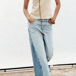 ZARA  Mid-Rise Wide Leg Contrast Seamless Side Wash Jeans Photo 0