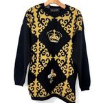 Chaus VINTAGE 90's Black & Metallic Gold New Orleans Saints Flur De Lis Sweater Size M Photo 0