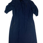 Akris Punto  women's size 10 m Navy Wool Blend dress button front cinch waist Photo 0