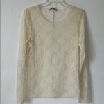 BKE Sheer Lace Floral Long Sleeve Top Cream Size Large Photo 0