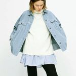 ZARA  Oversized Corduroy Trucker Jacket Womens XS Baby Blue Raw Hem Gorpcore 90s Photo 3