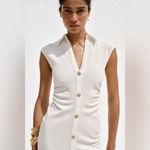 ZARA NWT Pique Dress- Sz Small in Oyster White, Sleeveless and Gold Buttons Photo 3