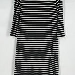 Chico's  Midi Dress Womens 4/6 Black White Striped Jersey Knit Rounded Neck Photo 0