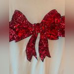 H&M  viscose short cap sleeve red sequin bow white top holiday party; size M Photo 1
