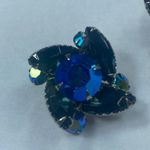Shades of Blue Vintage Earrings Clipon Aurora Borealis Marquise Round Rhinestone Photo 3