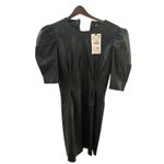 ZARA  Black Faux Leather Puff‎ Sleeve Midi Dress Photo 5