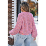 Cupshe Pink Round Neck Cable Knit Puff Sleeve Sweater Photo 1