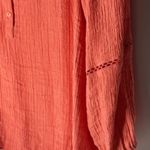 Wonderly  Womans Coral Peasant Button Up Square Top 3/4 Elastic Sleeve Blouse L Photo 3