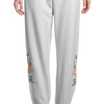 World Market Floral Embroidered Sweatpants Comfy‎ Lounge Joggers S/M Gray Photo 0