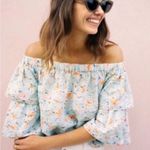 Anthropologie  LAIA Pastel Green Floral Off-Shoulder Top / L / EUC Photo 0