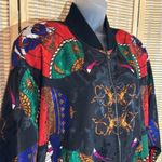 Linda Collection Late 80s Early 90s Black Scarf Print Windbreaker Jacket Large Photo 4