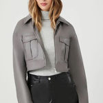 Forever 21  Gray Faux Leather Cropped Crop Bomber Zip Up Jacket Photo 0