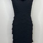 Adrianna Papell Pleated Ruffle Fitted Tank Dress with Mesh Sleeves LBD Photo 0