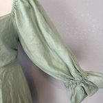 Charlie Holiday  Sonny Mini Dress Size 8 Sage Green Linen Cotton Long Puff Sleeve Photo 2