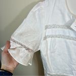 o.p.t Adina White Linen Midi Lace Dress Button Front 8 NWT Puff Sleeves Photo 6