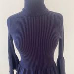 Eliza J Knit Ribbed Turtleneck Ruffle Bell Sleeve Sweater Dress Navy | Small Photo 2