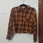 Gilded Intent  Orange and‎ Brown Plaid Cropped Button-Down Shirt Large Photo 1