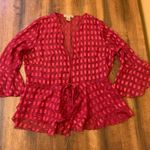 Notations  top women’s large red tie front ruffle bell 3/4 sleeves sheer Photo 0