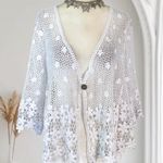 Whimsygoth Boho White Open Front Button Crochet Cardigan Top One Size L / XL Photo 0