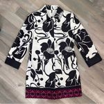 T Tahari  Tokyo Rose Calypso Floral Trench Coat Black White Pink Small Photo 7