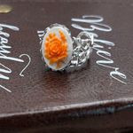 Neon Orange Rose Floral Oval Cameo Silver Stainless Steel Open Back Ring Photo 2