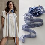 Free People  Spring Summer Picnic Flower Necklace in Blue Gingham Country Dainty Photo 0