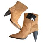 Forever 21 Tan Pointed Toe Ankle Boots Size 10 Faux Suede Cone Heels New Booties Photo 0