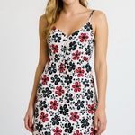 Vintage black white red floral and polkadot spaghetti strap dress Jr size small Photo 0